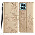 For Honor X8a Butterflies And Flowers Leather Phone Case(Gold)