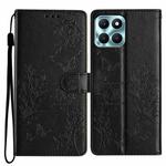 For Honor X8a Butterflies And Flowers Leather Phone Case(Black)