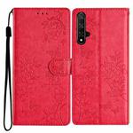 For Honor 20 Butterflies And Flowers Leather Phone Case(Red)