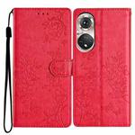 For Honor 50 5G Butterflies And Flowers Leather Phone Case(Red)