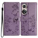 For Honor 50 5G Butterflies And Flowers Leather Phone Case(Purple)