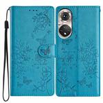 For Honor 50 5G Butterflies And Flowers Leather Phone Case(Blue)