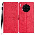 For Honor 50 Lite Butterflies And Flowers Leather Phone Case(Red)