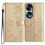 For Honor 70 5G Butterflies And Flowers Leather Phone Case(Gold)