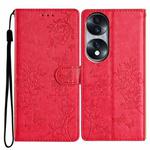 For Honor 70 5G Butterflies And Flowers Leather Phone Case(Red)