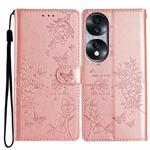 For Honor 70 5G Butterflies And Flowers Leather Phone Case(Rose Gold)