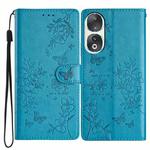 For Honor 90 Butterflies And Flowers Leather Phone Case(Blue)