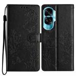 For Honor 90 Lite Butterflies And Flowers Leather Phone Case(Black)