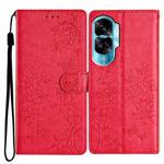 For Honor 90 Lite Butterflies And Flowers Leather Phone Case(Red)