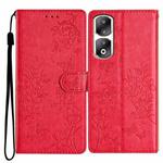 For Honor 90 Pro Butterflies And Flowers Leather Phone Case(Red)