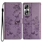 For Honor 90 Pro Butterflies And Flowers Leather Phone Case(Purple)