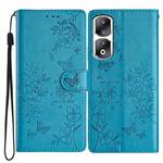 For Honor 90 Pro Butterflies And Flowers Leather Phone Case(Blue)