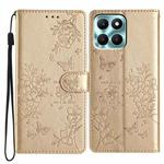 For Honor X6a Butterflies And Flowers Leather Phone Case(Gold)