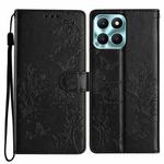 For Honor X6a Butterflies And Flowers Leather Phone Case(Black)