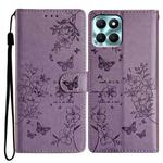 For Honor X6a Butterflies And Flowers Leather Phone Case(Purple)