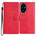 For Honor 200 Pro Butterflies And Flowers Leather Phone Case(Red)