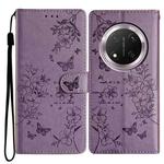 For Honor X9c Butterflies And Flowers Leather Phone Case(Purple)