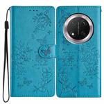 For Honor X9c Butterflies And Flowers Leather Phone Case(Blue)