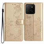 For Honor X5b Butterflies And Flowers Leather Phone Case(Gold)