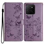 For Honor X5b Butterflies And Flowers Leather Phone Case(Purple)