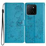 For Honor X5b Butterflies And Flowers Leather Phone Case(Blue)