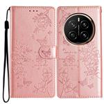 For Honor Magic7 Pro Butterflies And Flowers Leather Phone Case(Rose Gold)
