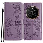 For Honor Magic7 Pro Butterflies And Flowers Leather Phone Case(Purple)