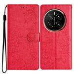 For Honor Magic7 Butterflies And Flowers Leather Phone Case(Red)