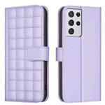 For Samsung Galaxy S21 Ultra 5G Square Texture Leather Phone Case(Purple)