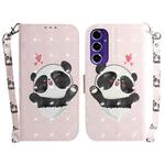 For Samsung Galaxy S24 FE 5G 3D Colored Horizontal Flip Leather Phone Case(Heart Panda)