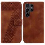 For Samsung Galaxy S25 Ultra 5G Seven-shaped Embossed Leather Phone Case(Brown)