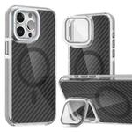 For iPhone 14 Pro Magsafe Dual-Color Carbon Fiber Lens Film Phone Case with Lens Fold Holder(Gray)