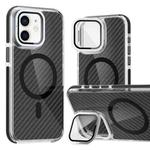 For iPhone 12 Pro / 12 Magsafe Dual-Color Carbon Fiber Lens Film Phone Case with Lens Fold Holder(Black)