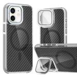 For iPhone 12 Pro / 12 Magsafe Dual-Color Carbon Fiber Lens Film Phone Case with Lens Fold Holder(Gray)