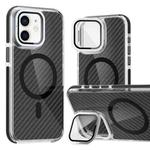 For iPhone 11 Magsafe Dual-Color Carbon Fiber Lens Film Phone Case with Lens Fold Holder(Black)