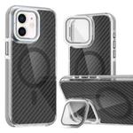 For iPhone 11 Magsafe Dual-Color Carbon Fiber Lens Film Phone Case with Lens Fold Holder(Gray)