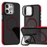 For iPhone 16 Pro Max Magsafe Dual-Color Skin Feel Lens Film Phone Case with Lens Fold Holder(Red)