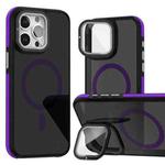 For iPhone 16 Pro Magsafe Dual-Color Skin Feel Lens Film Phone Case with Lens Fold Holder(Purple)