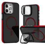For iPhone 16 Pro Magsafe Dual-Color Skin Feel Lens Film Phone Case with Lens Fold Holder(Red)