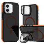 For iPhone 16 Magsafe Dual-Color Skin Feel Lens Film Phone Case with Lens Fold Holder(Orange)