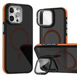 For iPhone 15 Pro Max Magsafe Dual-Color Skin Feel Lens Film Phone Case with Lens Fold Holder(Orange)
