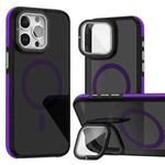 For iPhone 15 Pro Max Magsafe Dual-Color Skin Feel Lens Film Phone Case with Lens Fold Holder(Purple)