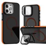 For iPhone 14 Pro Max Magsafe Dual-Color Skin Feel Lens Film Phone Case with Lens Fold Holder(Orange)