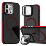 For iPhone 13 Pro Max Magsafe Dual-Color Skin Feel Lens Film Phone Case with Lens Fold Holder(Red)