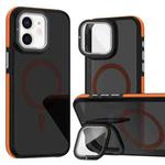 For iPhone 12 Pro / 12 Magsafe Dual-Color Skin Feel Lens Film Phone Case with Lens Fold Holder(Orange)