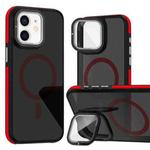 For iPhone 12 Pro / 12 Magsafe Dual-Color Skin Feel Lens Film Phone Case with Lens Fold Holder(Red)