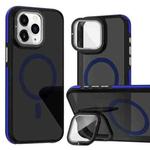 For iPhone 11 Pro Max Magsafe Dual-Color Skin Feel Lens Film Phone Case with Lens Fold Holder(Blue)