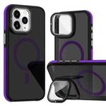 For iPhone 11 Pro Max Magsafe Dual-Color Skin Feel Lens Film Phone Case with Lens Fold Holder(Purple)