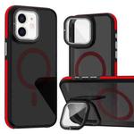 For iPhone 11 Magsafe Dual-Color Skin Feel Lens Film Phone Case with Lens Fold Holder(Red)
