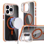 For iPhone 16 Pro Magsafe Dual-Color Transparent Black Lens Holder Phone Case(Orange)